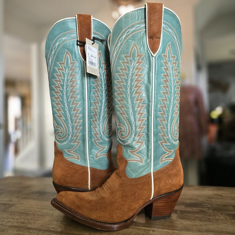 Ariat Ambrose Western Boots Womens Size 6 Penny Suede Pale Turquoise NWT - Picture 2 of 16